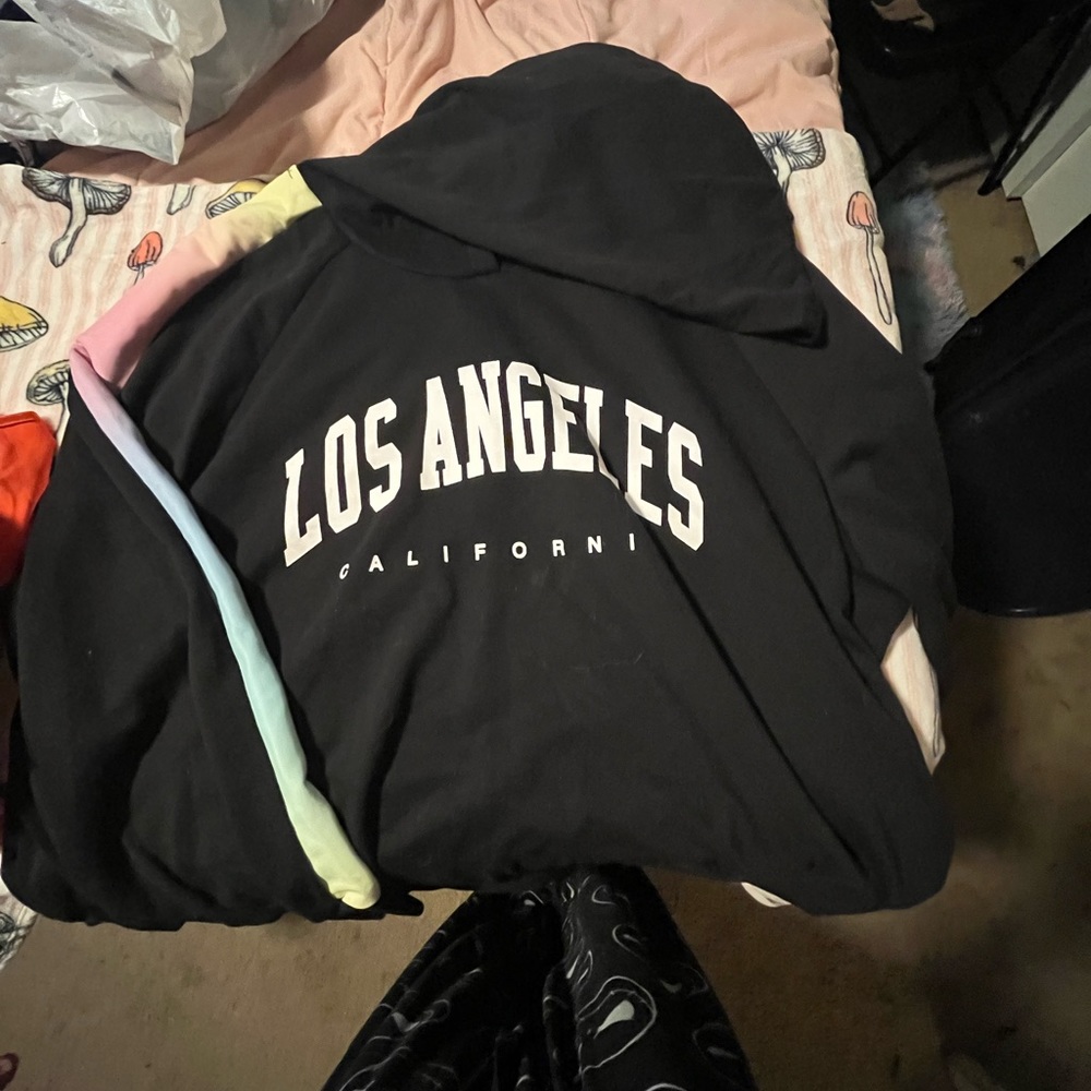 Black Los Angeles Hoodie with Pastel Accents